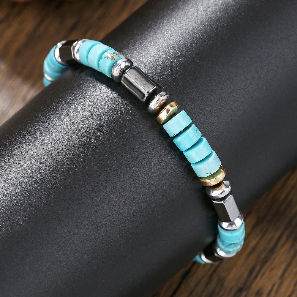 Wholesale Vintage Hand-Beaded Black Gallstone Turquoise Bracelet